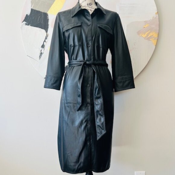 Calvin Klein Black Belted Leather Dress - Picture 1 of 11